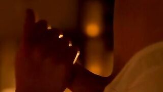 The clip is set for seduction. Luna Ruiz lets Lobo blindfold her and then sits patiently in her bra and