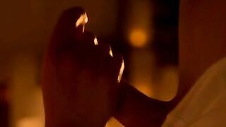 The clip is set for seduction. Luna Ruiz lets Lobo blindfold her and then sits patiently in her bra and