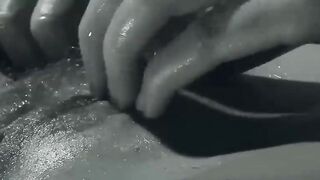 A finger in her tight butt while she rubs her bushy pussy