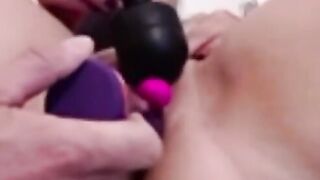 Dutch cougar with Wand Lush and Sex Toy Masturbating and help from Husband two