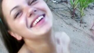 Lover takes my hard dick at the beach two