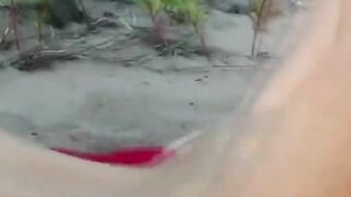 Lover takes my hard dick at the beach two