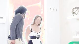 Tiny goddess in Housemaid Uniform Honey Hayes Pisses her Huge Boss and Lets him use her as a Sex Sex Dildo