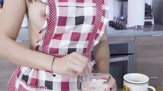 Seductive Stepmom wants to Teach her Stepson to Cook but instead she Getting Covered in Cream