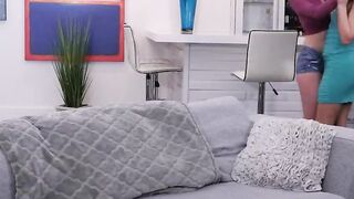 Blonde lesbian teases n licks busty gf