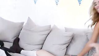 Friend Abigail Mac fucking inside the couch with her boobies