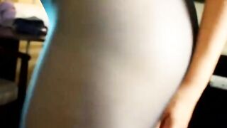 19 yo in blue pantyhose gives a hand job