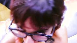 slender chick with big glasses at homemade point of watch casting