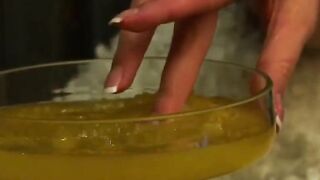 Blonde pours honey on her perfect body as she masturbates