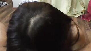 Stepsister with glasses sucks a penis in point of view
