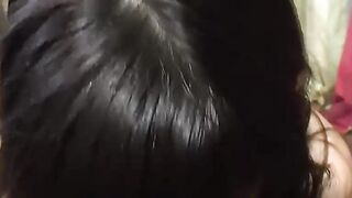Stepsister with glasses sucks a penis in point of view
