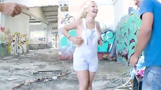 spanish slender blonde 18 at public amateur casting