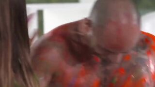 Irresistible Women Play Dirty with the Painter's Gigantic Paint Strokve