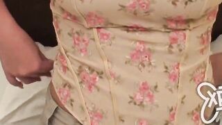 Brand new dark hair teen with gigantic jugs and a plump ass sucks