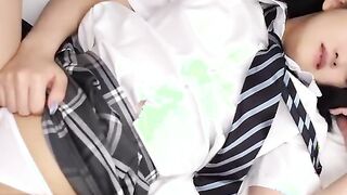 Mei Hotta wears a uniform for us and then masturbates while we see