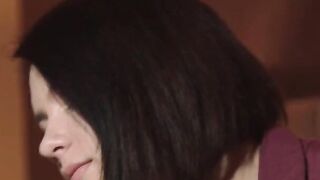 Cute teenie rips her pantyhose open and masturbates to an orgasm