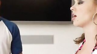 Blonde Katie Kox fucking in the living room with her melons