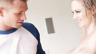 Blonde Katie Kox fucking in the living room with her melons