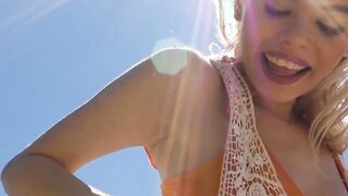 Sexy blondie reveals her pierced nipples 2