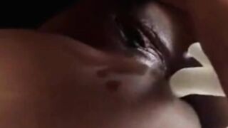 pounding dildo in African butthole