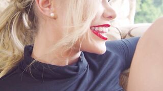 Passionate blondie introducing her boobs