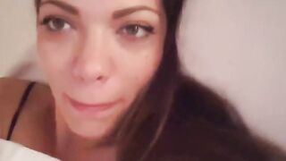 Dark Hair stepsister records herself in her bed