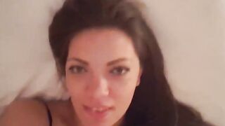 Dark Hair stepsister records herself in her bed