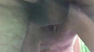 Dark Hair getting a gigantic dick in the woods