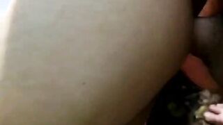 Dark Hair getting a gigantic dick in the woods