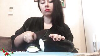 Dark Hair Sensual Sucks Eggplant and Fucks Him