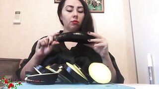 Dark Hair Sensual Sucks Eggplant and Fucks Him