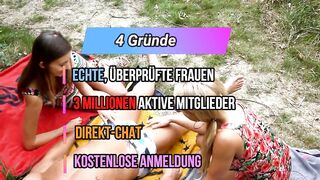 PUBLIC ANAL CREAMPIE Three-Way with Lesbo Making Out