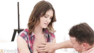 Leggy barely legal with natural boobies loses an important game