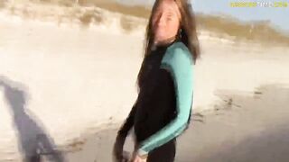 Surfer cunt with mouth masturbating on beach