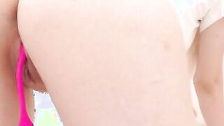 Petite Blonde Babe bends over and shows her lovely ass