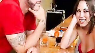 Caucasian Lily Love fucking in the bar with her bubble ass