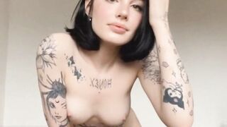 Sensual Tattooed Shemale Strokes Her Cock