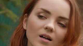 Petite redhead teen posing totally naked