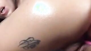 Tattooed Chick masturbates with Lush and Dildo