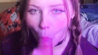 Younger Stepsister Sucks Big Cock and Gets Cum on Face