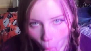 Younger Stepsister Sucks Big Cock and Gets Cum on Face