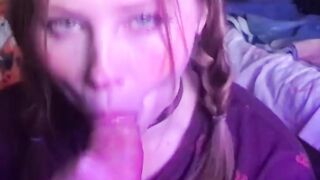 Younger Stepsister Sucks Big Cock and Gets Cum on Face