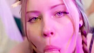 Cute Cat Ears Step Sister Sucks My cock and Swallows