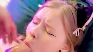 Cute Cat Ears Step Sister Sucks My cock and Swallows