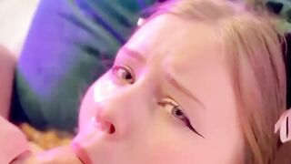 Cute Cat Ears Step Sister Sucks My cock and Swallows