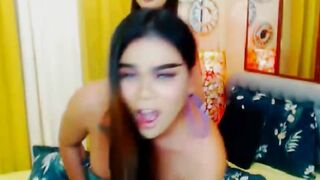 Asian trans babes anal fuck and suck on webcam