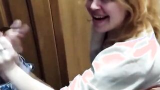 Nerdy red haired loves munching a hard shaft