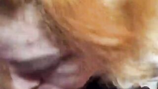 Nerdy red haired loves munching a hard shaft