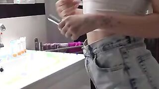 Ann Joy slips on her makeup and takes a spin to admire herself in the