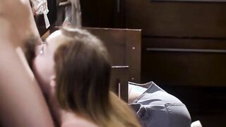 Lesbian apprentice is licked on the job